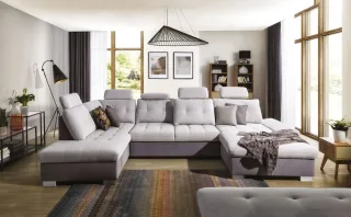 Couchgarnitur REMON mit Schlaffunktion Ottomane Rechts Grau/ Hellgrau