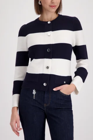 monari - Strickjacke mit Streifen marine ringel - Gr. - 40