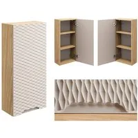 Lomadox Hängeschrank OLUO-56-BEIGE Wandschrank Badschrank, Eiche mit beige, 3D-Struktur