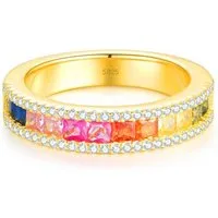 Lisandra Scott Silberring Halb-Regenbogen Ring aus 925 Sterlingsilber mit Buntstein-Verzierung, Bunter Luxus – Ein Ring wie ein Feuerwerk aus Licht