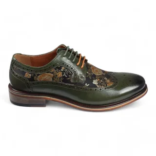 Justin Reess Herren-Brogue-Schuhe aus grünem Leder mit Blumenmuster - Ross