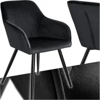 tectake Esszimmerstuhl Küchenstuhl gepolstert, in Samtoptik, 58 x 62 x 82 cm (Wohnzimmerstuhl Marilyn in schwarz, 1 St), durchgehende Lehne, schwarze Stahlbeine, bodenschonend