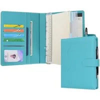 LuxusKollektion Ringbuchmappe Tagebuch A5 Liniert PU Leder Nachfüllbar Ringbuch Stift Cyan