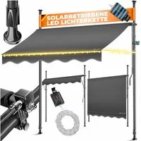 KESSER Klemmmarkise mit Handkurbel & LED, 150x180cm Balkonmarkise ohne Bohren UV-Beständig (Markise + solarbetriebene LED Lichterkette, höhenverstellbar 176-305cm) Sicht- & Sonnenschutz für Balkon Terrasse & Garten, wasserabweisend