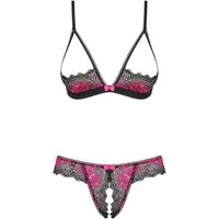 Obsessive Set: Bügel-BH Ouvert-Set Tulia schwarz-pink BH und Panty brustfrei (Set)