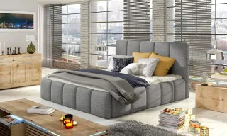 OUTLET Polsterbett Doppelbett VERONA Polyesterstoff Hellgrau 160x200cm