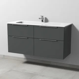 Sanipa 3way Keramik-Set Design Keramik-Waschtisch und Unterbau mit 4 Auszügen, Anthrazit-Matt UM48222