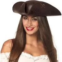 Boland Piraten-Kostüm Piratenhut Admiral Valerie braun Dreispitz für Damen und Herren, authentisches Accessoire für Piraten im klassischen Dreispitz-Design