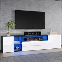 Merax Lowboard mit LED-Beleuchtung und Hochglanzfront (180 x 40 x 45 cm, 1 St., TV-Standschrank mit App-gesteuerter Beleuchtung), TV-Schrank Fernsehschrank mit 2 Schubladen,2 Schränken und Glasablage