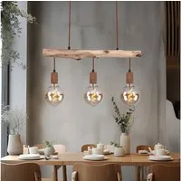 GLOBO LIGHTING LED Pendelleuchte, Leuchtmittel inklusive, Warmweiß, Hängeleuchte Holz Esstisch Lampe Küche hängend Retro Deckenleuchte