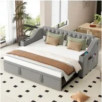Odikalo Schlafsofa Schlafcouch 90x190 mit Lattenrost & USB Ohne Matratze, Polsterbett Schlafsofa, 90/180*190 cm, Breitere und Dickere Armlehnen mit USB-Ladeanschluss, Integrierte Ablage in den Armlehnen, Mit Ablagetaschen, Mit Lattenrost, Samtstoff, 