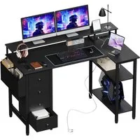 Yaheetech Schreibtisch L-förmiger Computertisch 120/140cm (B), mit Monitorhalterung & Steckdose & 4 Schubladen & Aufbewahrungstasche
