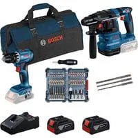 18V Profi-Set Bohrhammer GBH 18V-22 + Bohrschrauber GSR 18V-45 blau/schwarz, 2x Li-Ionen Akku 4,0Ah, Hammerbohrer- und Bit-Set, Werkzeugtasche