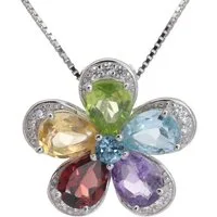 SCHEPPE SCHMUCK Kettenanhänger Damen Anhänger - 925 Sterling Silber - Blume Blüte - ECHTE EDELSTEINE (1-tlg., incl. Schmuckbox), 925 Sterling Silber, echte Edelsteine