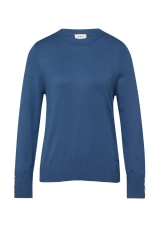 s.Oliver Red Label - Feinstrickpullover aus Viskosemix mit Zierknöpfen blau - Gr. - 40