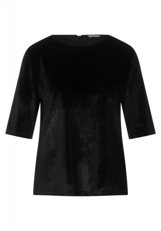 Street One - Glänzendes Veloursshirt schwarz - Gr. - 40