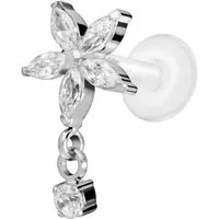 PIERCINGLINE Piercing-Set PTFE Labret mit Innengewinde + Titan-Aufsatz KRISTALLBLUME + KRISTALL (Labrets, 1-tlg)