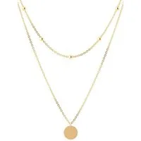 THIORA Ketten-Set Halskette „Palma Disc“, Doppelreihig, Layering, Edelstahl, 37–42 cm, zweireihig, mit Plättchen-Anhänger, wasserfest, hypoallergen