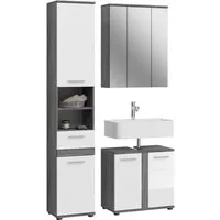 welltime Badmöbel-Set LUCCA, 3 teilig, MDF Hochglanzfront, bestehend aus:, (Set, 3-St), Hochschrank, Waschbeckenunterschrank, Spiegel