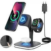 Novzep 4-in-1 Induktive Ladestation mit Nachtlampe, 23w Wireless Charger Induktions-Ladegerät (iPhone 12 13 14 15 16 max plus,AirPods 2/Pro, Apple Watch 2-7/SE, Kabelloses induktives Laden, Wireless Charger für Apple iPhone)