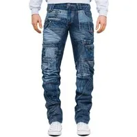 Kosmo Lupo 5-Pocket-Jeans Herren Regular Fit Hose Stonewashed KM001 (1-tlg) Aufschriften und Aufnäher als trendige Applikationen