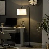 HOMCOM Stehlampe Wohnzimmer Stehleuchte mit Stoff-Lampenschirm, Fußschalter, ohne Leuchtmittel, mit Stahlständer für Schlafzimmer, Weiß