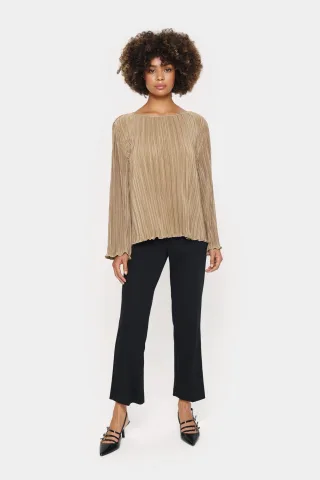 Langarm-Bluse Gerade Passform Dune beige