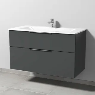 Sanipa 3way Glas-Set Glas-Waschtisch und Unterbau mit 2 Auszügen, Anthrazit-Matt UM20422