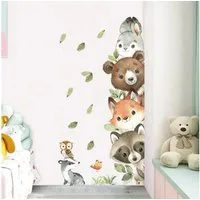 Montegoni Wandsticker Kinder Tier Wandaufkleber Dekoration (gestapelten sitzenden kleinen Bär,Fuchs,Blätter,Wandaufkleber, Wandtattoo mit Waldtieren für Kinderzimmer), wasserdichte,abnehmbare