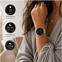XCOAST SIONA2 ultraflache Damen Smartwatch (4,2 cm/1,3 Zoll), 1-tlg., Edelstahl, Nachrichtenempfang, Anrufanzeige, 7 Tage Akku, Blutdruck, Wasserdicht, Puls, Kalorien, AMOLED Display