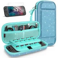 Fintie Nintendo-Schutzhülle Tasche mit 2 Panzerglas für Nintendo Switch 2(2025), 2-in-1 Zubehörset, mit 2 Stücke Schutzfolie, 1 Tragetasche mit großem Fassungsvermögen
