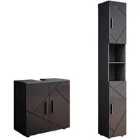 Vicco Badmöbel-Set Irma, Anthrazit Hochglanz/Anthrazit, 2 Teile, mit Hochschrank, (2-St., 2er Set)