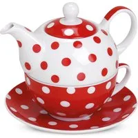 matches21 HOME & HOBBY Teekanne Süße Teekanne Teetasse mit Untertasse Set rot gepunktet, 0.4 l, (1-St), Tee Kaffee-Becher, klassisch, Geschenk-Set, 600ml