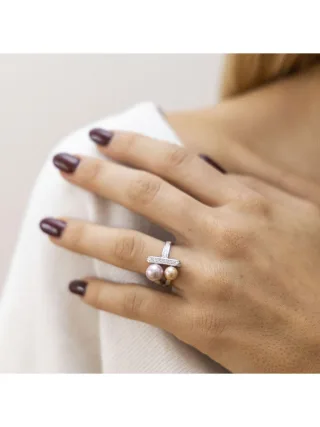 Zeeme Pearls Ring Silber 925 mit 2 Muschelkernperlen und Zirkonia weiß