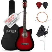 Rocktile Westerngitarre WSD-5C Slim Line Akustikgitarre Set - Dreadnought Akustik Gitarre, Set inkl. Tasche, Ersatzsaiten, Gurt und Plektren
