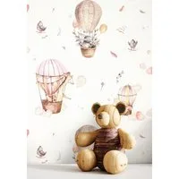 Newroom Vliestapete Baloon Rose Tapete Kindertapete Ballon,Tiere,Heißluftballon, Rosa Tapete Kinder Ballon - Kindertapete Jugendtapete Beige Weiß Verspielt Tiere Heißluftballon für Kinderzimmer Jugendzimmer Babyzimmer, Jugendtapete