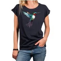 MAKAYA Print-Shirt Damen Kolibri Motiv Sommer Top Druck Vogel Kurzarmshirt Tunika Oversize