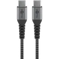 USB 2.0 Kabel, USB-C Stecker > USB-C Stecker grau/silber, 0,5 Meter, Laden mit bis zu 60 Watt, Textilkabel mit Metallsteckern