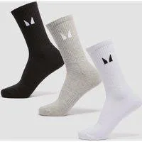 MP Unisex Crew Socks (3 Pack) - White/Black/Grey Marl - UK 12-14