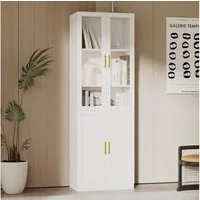 VOWNER Bücherregal mit Glastüren, 5-stöckig, 180 x 60 x 35 cm, Weiß, 1-tlg., mit verstellbaren Böden – viel Stauraum für Wohnzimmer & Büro