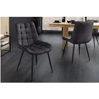riess-ambiente Esszimmerstuhl ROADSTAR grau / schwarz - Samt, Metallbeine, Ziersteppung, Retro (Einzelartikel, 1 St), gepolsterter Stuhl - ideal für Küche, Esszimmer, Wohnzimmer & Büro