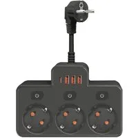Athlix 3 Fach Steckdosenverlängerung mit USB Ladeports Steckdosenleiste 4000W Mehrfachsteckdose 7-fach (Kindersicherung, Überstrom-, Kurzschluss- und Überhitzungsschutz), 3 USB A + 1 USB C Anschluss, Umfassende Schutzfunktionen
