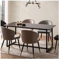 FINEBUY Esstisch FB60685 Esszimmertisch Marmor Optik Schwarz Küchentisch Tisch (Küchentisch Modern, 200x90 cm Marmor Optik Schwarz), Speisetisch Esszimmer, Esszimmertisch Metallbeine