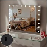 FENCHILIN Kosmetikspiegel mit LED-Beleuchtung, Hollywood-Schminktischspiegel, 100 x 80 cm (1-St), 10-fache Vergrößerung, 3 Lichtmodi, USB-Ladeanschluss
