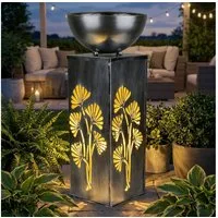 Haushalt International LED Solarleuchte, LED-Leuchtmittel fest verbaut, Warmweiß, Solarleuchte Pflanzschale Außenlampe LED Blumentopf Lichteffekt silber