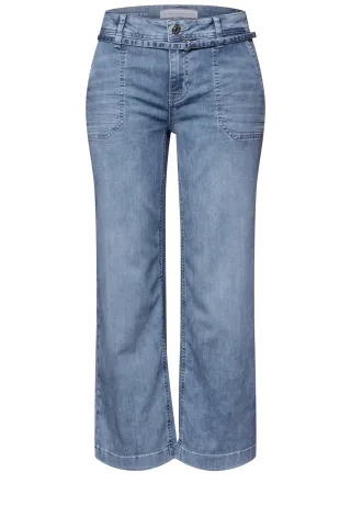 Street One - Mid Waist Wide Leg Jeans im Loose Fit mid blue random wash - Gr. - 7