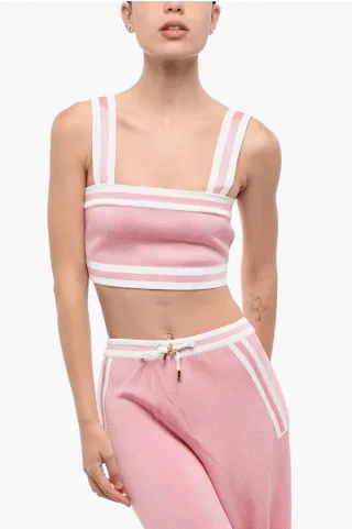 Gestricktes Crop-Top mit Reißverschluss in Pink