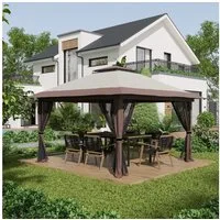 Outsunny Faltpavillon Pavillon 4x4m Stabil Winterfest Pop-up Gartenpavillon, mit 4 Seitenteilen, (Bierzelt, Partyzelt), für Garten, Balkon, Beige