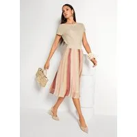 MADELEINE Strickkleid Midi-Kleid mit kurzem Arm, schwingender Rock Sommerkleid mit Glanzgarn im Rock, überschnittene Schulter