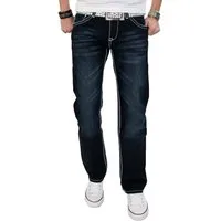 Alessandro Salvarini Straight-Jeans Herren Deep Blue – Designer Denim 5-Pocket Dunkelblaue Jeans mit Waschung und geradem Beinverlauf